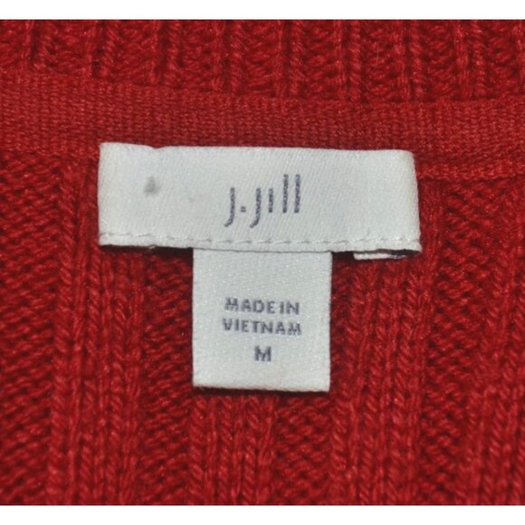 J. Jill Ladies Red Long Sleeve Pullover Cable Knit Sweater Size M Casual Stretch - Picture 6 of 8
